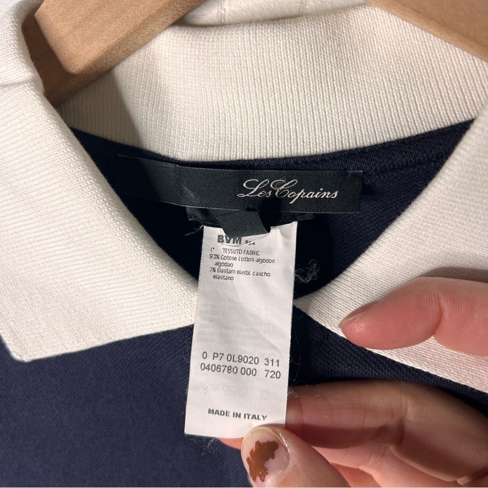 Les Copains Navy Button Down Sweater with White Collar Cardigan Top size 44 prep - Picture 4 of 8
